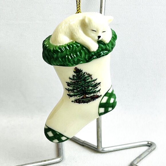 Spode Christmas Tree Ornament Kitten in a Stocking Holiday Sleeping Cat - Picture 1 of 6